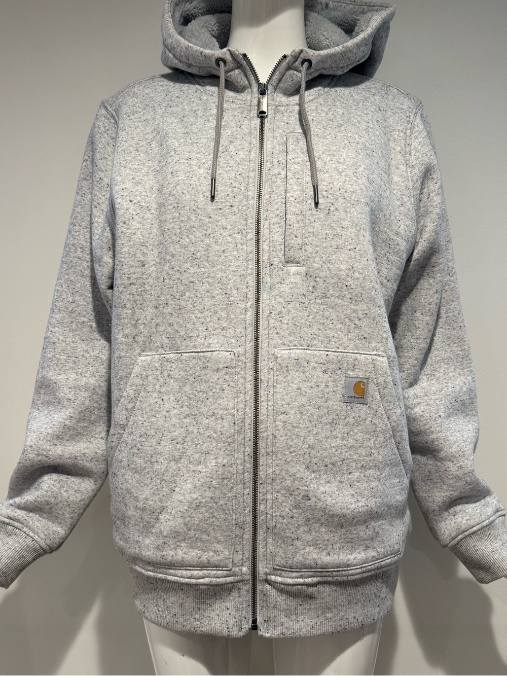 Carhartt Sherpa Lined Full Zip Hoodie Relaxed Fit Grey Size L